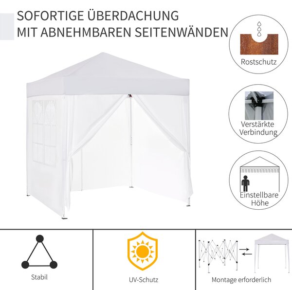 Outsunny Pavilon 2x2m Vodotěsný, Skládací Pavilon s 4 Bočními Stěnami, Okna s Odtokovými Otvory, Skládací Party Stan UV 30+, Zahradní Altán s Přenosno