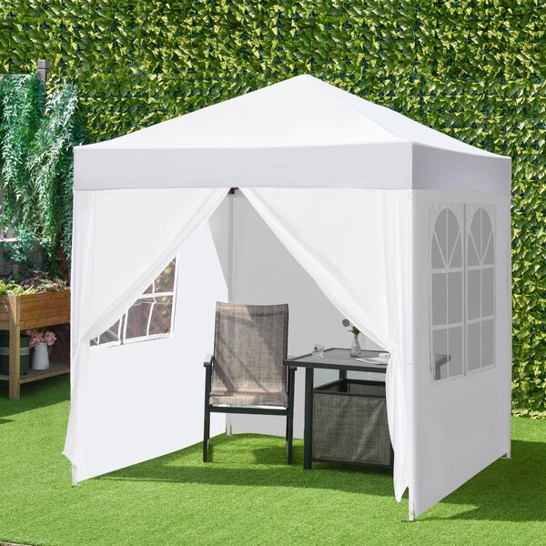Outsunny Pavilon 2x2m Vodotěsný, Skládací Pavilon s 4 Bočními Stěnami, Okna s Odtokovými Otvory, Skládací Party Stan UV 30+, Zahradní Altán s Přenosno