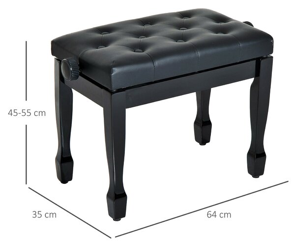 HOMCOM Klavírní Stolička Klavírní Lavice Nastavitelná Výška Stolička pro Hudební Nástroje Pevné Dřevo Umělá Kůže Černá 64 x 35 x 45-55 cm | Aosom
