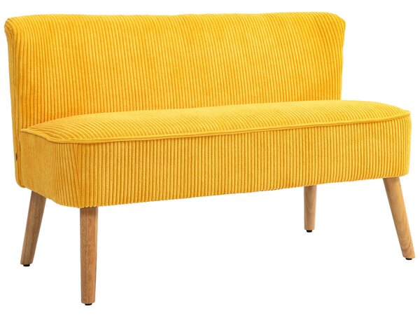 HOMCOM Moderní dvojsedák bez područek, čalouněný gauč s kordurovým vzhledem, malý lounge gauč se dřevěnými nohami do obývacího pokoje, 117 x 56,5 x 77