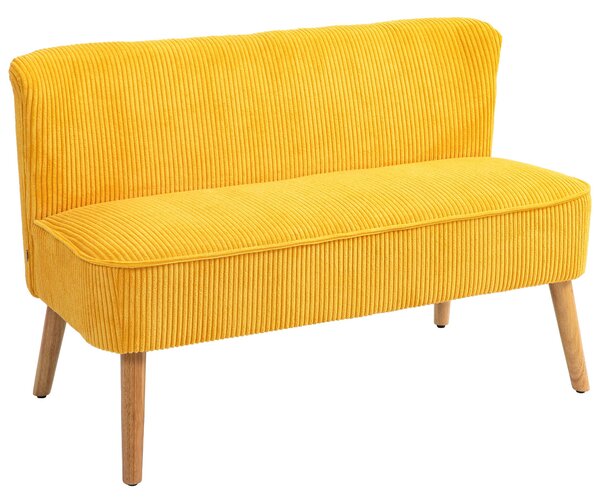 HOMCOM Moderní dvojsedák bez područek, čalouněný gauč s kordurovým vzhledem, malý lounge gauč se dřevěnými nohami do obývacího pokoje, 117 x 56,5 x 77