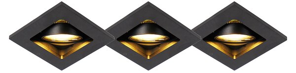 Sada 3 moderních zapuštěných bodových světel černá nastavitelná - Qure