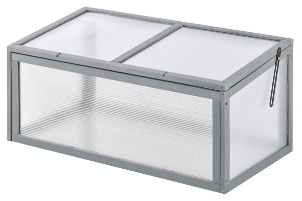 Outsunny Zimní Skleník Dřevěný a Polykarbonátový 90 x 46 x 40 cm Voděodolný Zimní Rám pro Zahradní Záhon Šedý | Aosom
