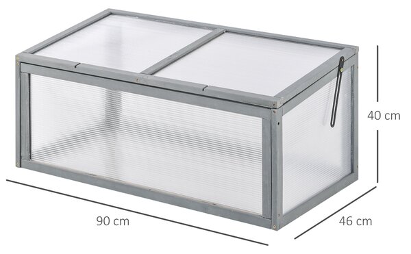 Outsunny Zimní Skleník Dřevěný a Polykarbonátový 90 x 46 x 40 cm Voděodolný Zimní Rám pro Zahradní Záhon Šedý | Aosom