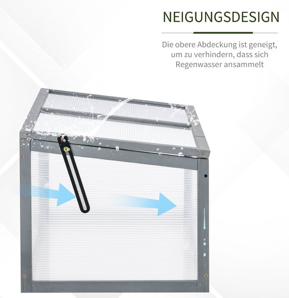Outsunny Zimní Skleník Dřevěný a Polykarbonátový 90 x 46 x 40 cm Voděodolný Zimní Rám pro Zahradní Záhon Šedý | Aosom