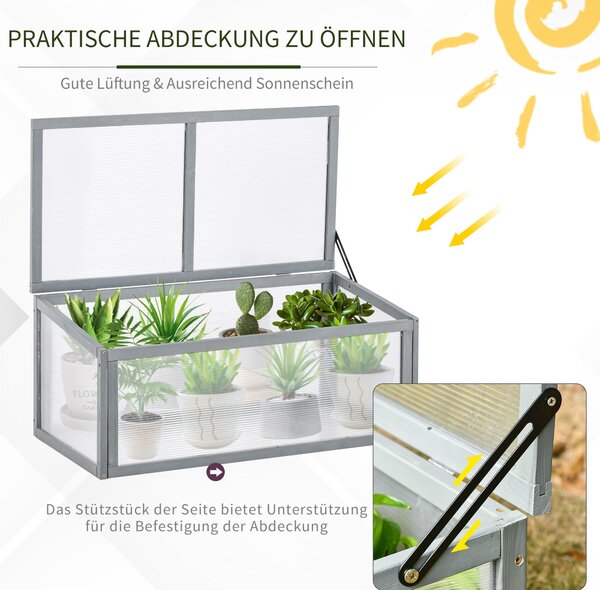 Outsunny Zimní Skleník Dřevěný a Polykarbonátový 90 x 46 x 40 cm Voděodolný Zimní Rám pro Zahradní Záhon Šedý | Aosom