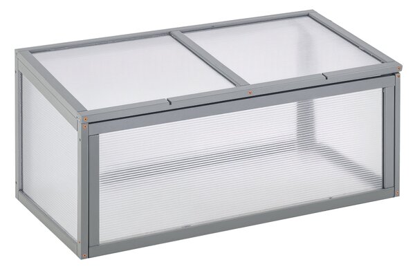 Outsunny Zimní Skleník Dřevěný a Polykarbonátový 90 x 46 x 40 cm Voděodolný Zimní Rám pro Zahradní Záhon Šedý | Aosom
