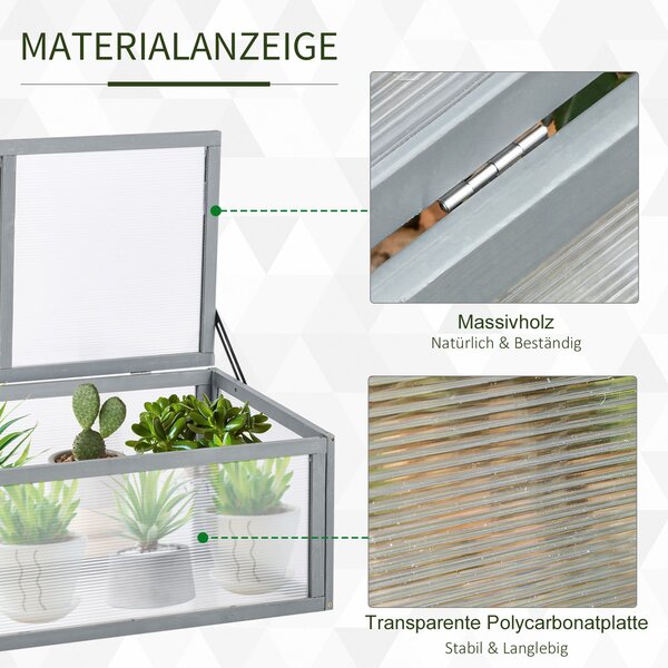Outsunny Zimní Skleník Dřevěný a Polykarbonátový 90 x 46 x 40 cm Voděodolný Zimní Rám pro Zahradní Záhon Šedý | Aosom