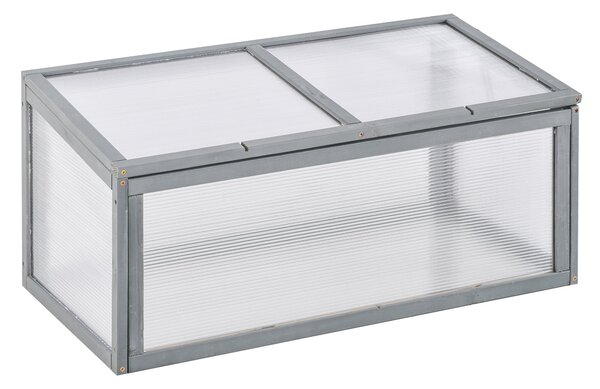 Outsunny Zimní Skleník Dřevěný a Polykarbonátový 90 x 46 x 40 cm Voděodolný Zimní Rám pro Zahradní Záhon Šedý | Aosom