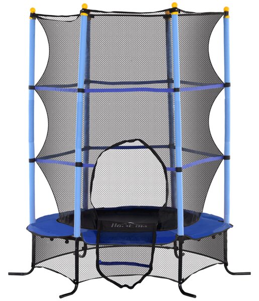 HOMCOM Dětská trampolína Ø163 cm, trampolína se síťkou, krytem okrajů, zahradní trampolína pro děti 3-10 let, max. nosnost 50 kg, modrá | Aosom