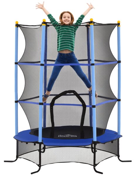 HOMCOM Dětská trampolína Ø163 cm, trampolína se síťkou, krytem okrajů, zahradní trampolína pro děti 3-10 let, max. nosnost 50 kg, modrá | Aosom