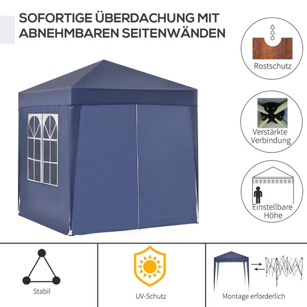 Outsunny Pavilon 2x2m Voděodolný, Pop-Up Skládací Pavilon se 4 Bočními Stěnami, Okenními Odtokovými Otvory, Skládací Party Stan UV 30+, Zahradní Stan