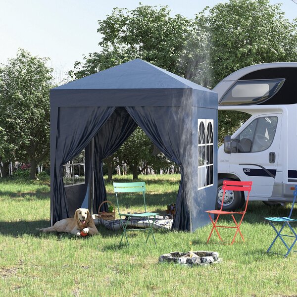 Outsunny Pavilon 2x2m Voděodolný, Pop-Up Skládací Pavilon se 4 Bočními Stěnami, Okenními Odtokovými Otvory, Skládací Party Stan UV 30+, Zahradní Stan