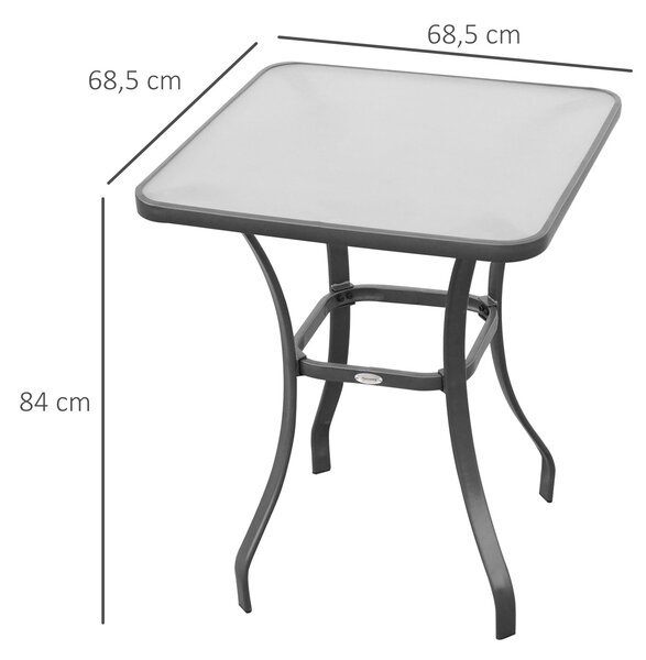 Zahradní stůl Outsunny Bistro s tvrzeným sklem + kov Černý L68,5xW68,5xH84cm | Aosom