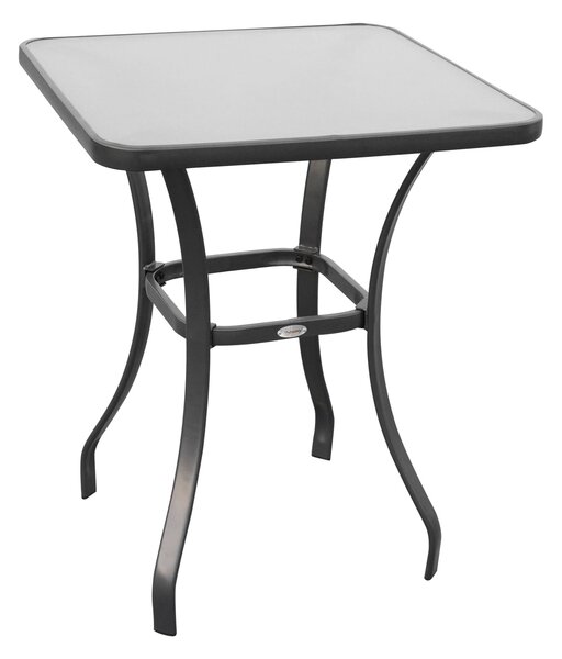 Zahradní stůl Outsunny Bistro s tvrzeným sklem + kov Černý L68,5xW68,5xH84cm | Aosom