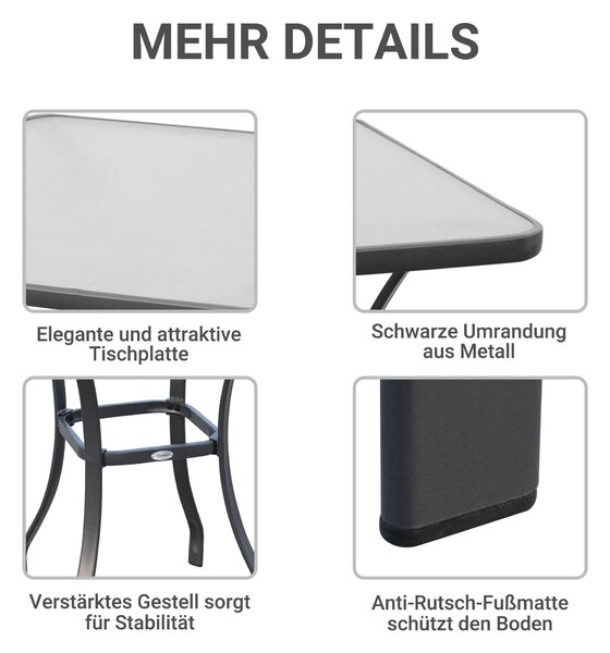 Zahradní stůl Outsunny Bistro s tvrzeným sklem + kov Černý L68,5xW68,5xH84cm | Aosom