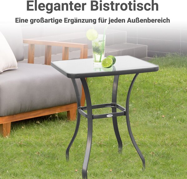 Zahradní stůl Outsunny Bistro s tvrzeným sklem + kov Černý L68,5xW68,5xH84cm | Aosom