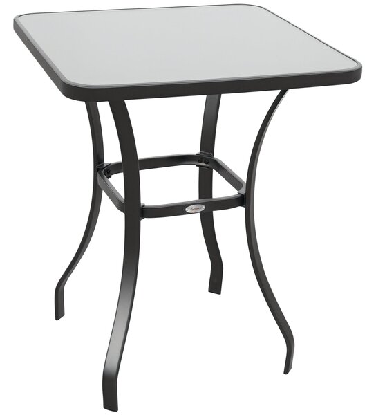 Zahradní stůl Outsunny Bistro s tvrzeným sklem + kov Černý L68,5xW68,5xH84cm | Aosom