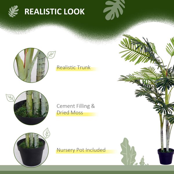 Umělá palmová palma Outsunny Velká 150 cm, Umělá rostlina, Umělá palma, Plastové umělé rostliny v květináči, Napodobenina rostliny pro obývací pokoj