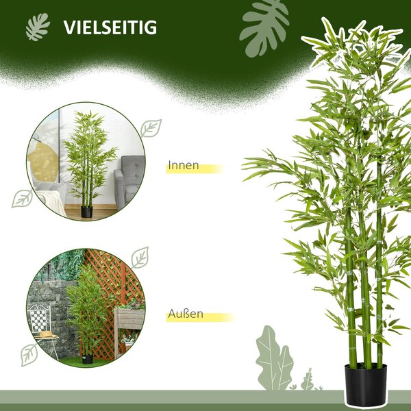 HOMCOM Velká Umělá Bambu 150 cm - Plastová Bambu Umělé Rostliny s Umělým Mechem v Květináči pro Obývací Pokoj, Ložnici a Zahradu | Aosom