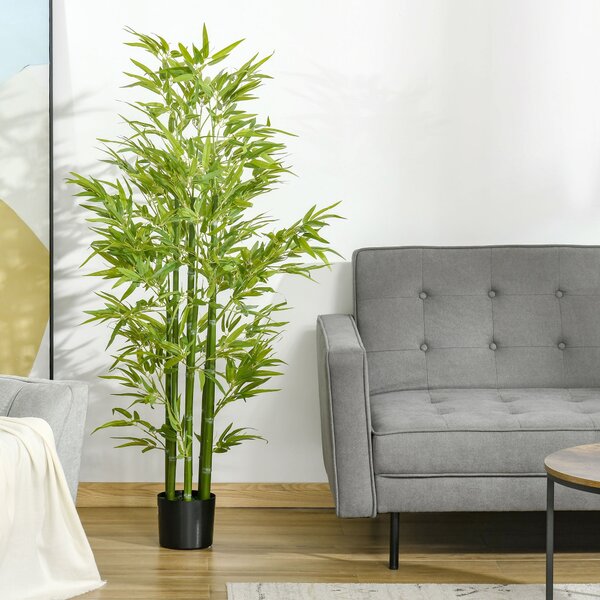 HOMCOM Velká Umělá Bambu 150 cm - Plastová Bambu Umělé Rostliny s Umělým Mechem v Květináči pro Obývací Pokoj, Ložnici a Zahradu | Aosom