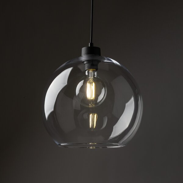TK Lighting Černý závěsný lustr Cubus s průhledným stínidlem pro žárovku E27 TK2076