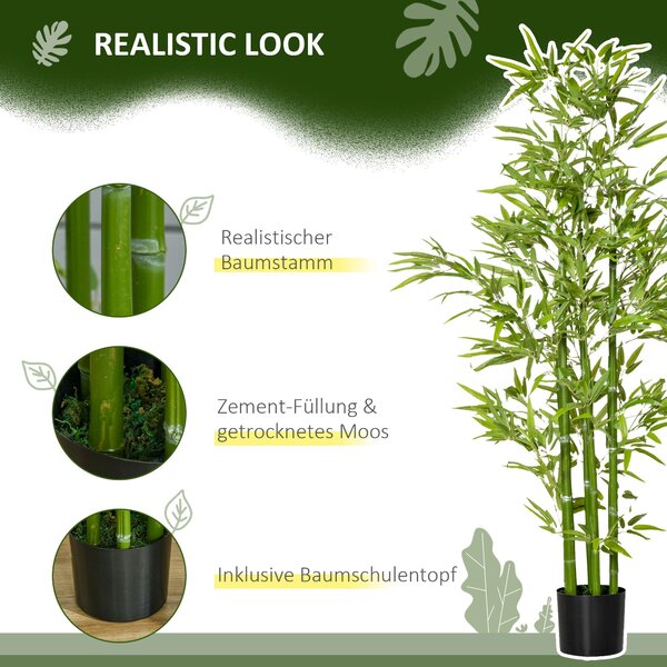 HOMCOM Velká Umělá Bambu 150 cm - Plastová Bambu Umělé Rostliny s Umělým Mechem v Květináči pro Obývací Pokoj, Ložnici a Zahradu | Aosom