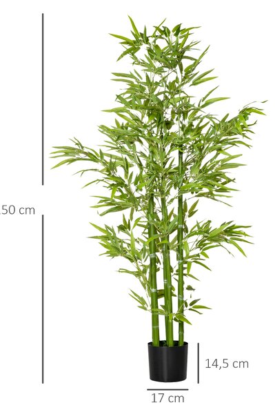 HOMCOM Velká Umělá Bambu 150 cm - Plastová Bambu Umělé Rostliny s Umělým Mechem v Květináči pro Obývací Pokoj, Ložnici a Zahradu | Aosom