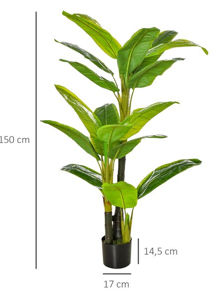 HOMCOM Umělé rostliny 150 cm Umělé banánové stromky v květináči, falešná rostlina, umělý strom, dekorační rostlina do interiéru, kancelářská rostlina