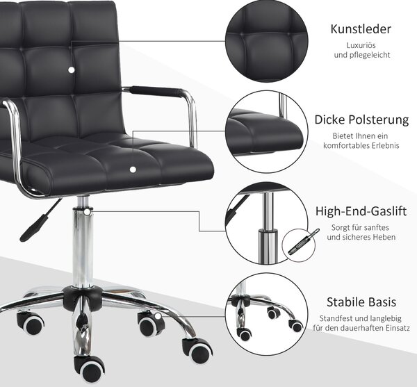 HOMCOM Obchodní Křeslo S Otáčením, Kosmetický Stolek, Rolling Stolek, Pracovní Stolek, Exekutivní Křeslo, Stolní Křeslo, Kovové PU Černé 52,5 x 54 x 8