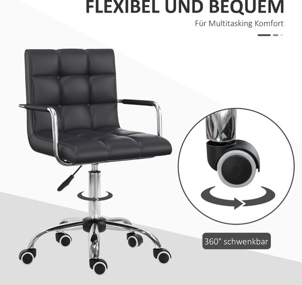 HOMCOM Obchodní Křeslo S Otáčením, Kosmetický Stolek, Rolling Stolek, Pracovní Stolek, Exekutivní Křeslo, Stolní Křeslo, Kovové PU Černé 52,5 x 54 x 8