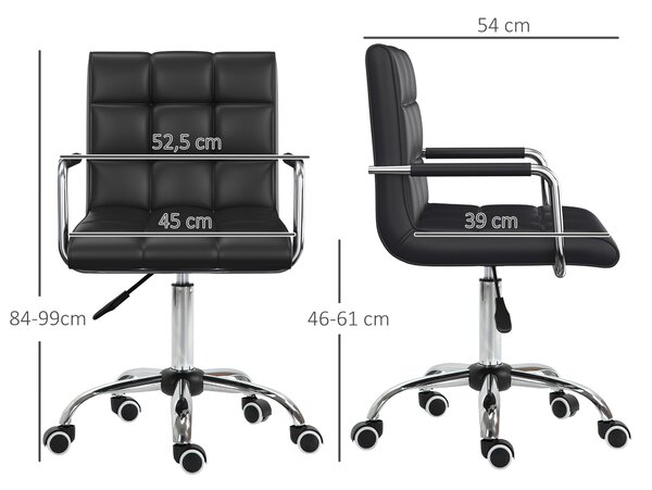 HOMCOM Obchodní Křeslo S Otáčením, Kosmetický Stolek, Rolling Stolek, Pracovní Stolek, Exekutivní Křeslo, Stolní Křeslo, Kovové PU Černé 52,5 x 54 x 8