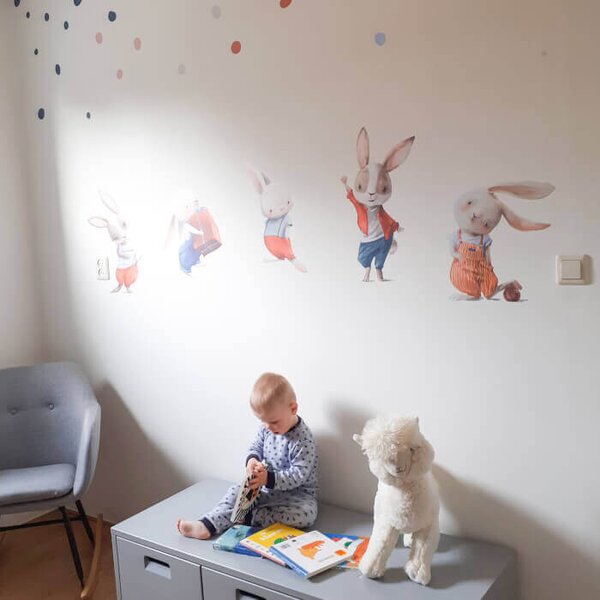 INSPIO-textilní přelepitelná samolepka - Dětské samolepky na zeď - Malí králíčci z pohádky
