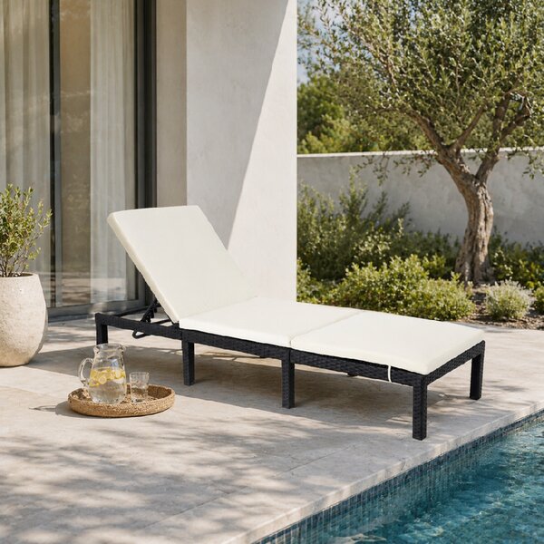 Furnigo Zahradní lehátko Marbella černé - béžový polštář