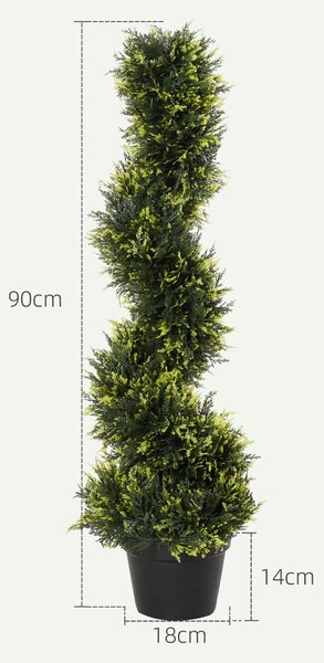 Outsunny Sada 2 velkých umělých cedrových stromů 90 cm – umělá rostlina, plastové umělé cedrové rostliny v květináčích, spirálová rostlina realistická