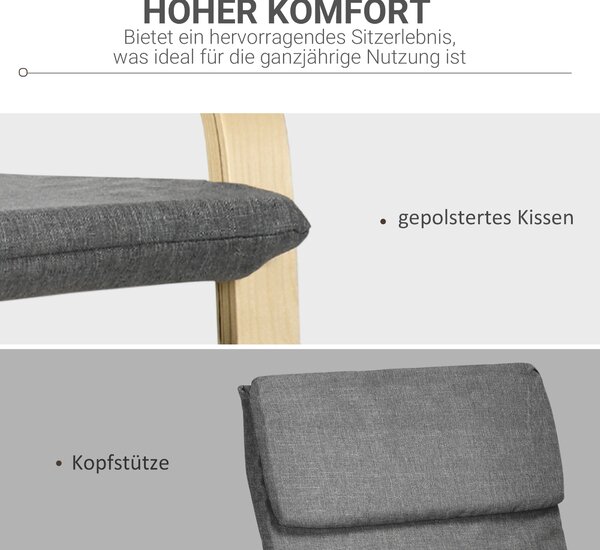 HOMCOM Houpací Křeslo Relaxační Křeslo s Opěrkou Hlavy, Křeslo s Dřevěným Rámem pro Obývací Pokoj, Tmavě Šedé 66,5 x 80 x 99 cm | Aosom