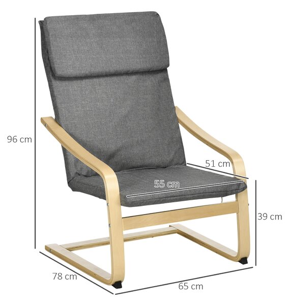 HOMCOM Houpací Křeslo Relaxační Křeslo s Opěrkou Hlavy, Křeslo s Dřevěným Rámem pro Obývací Pokoj, Tmavě Šedé 66,5 x 80 x 99 cm | Aosom