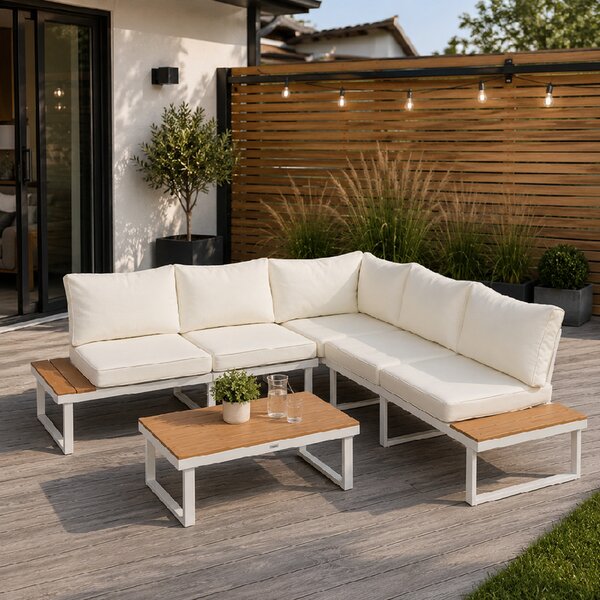 Furnigo Zahradní kovový set Malaga - bílý/krémové polštáře