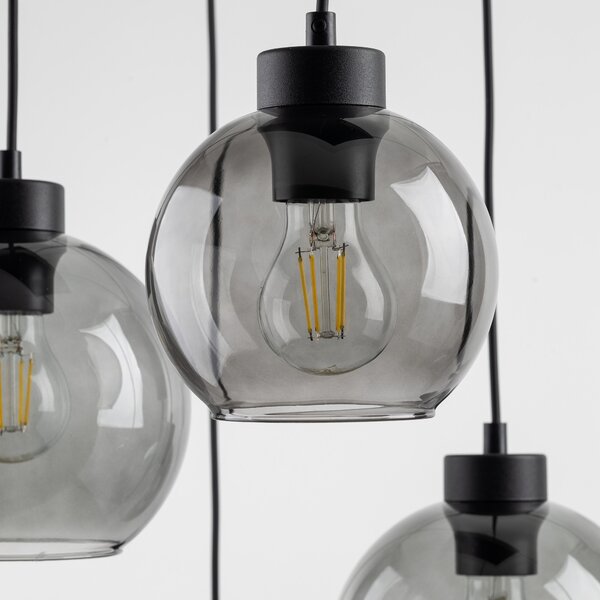TK Lighting Černý závěsný lustr Cubus s kouřovými stínidly pro žárovku 6x E27 TK2833