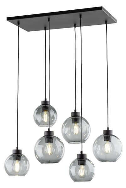 TK Lighting Černý závěsný lustr Cubus s kouřovými stínidly pro žárovku 6x E27 TK2833