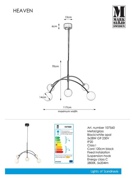 Černé závěsné svítidlo Markslöjd Heaven, ø 117 cm