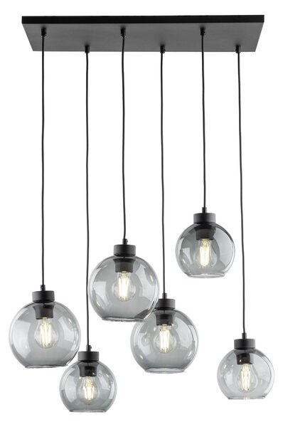TK Lighting Černý závěsný lustr Cubus s kouřovými stínidly pro žárovku 6x E27 TK2833