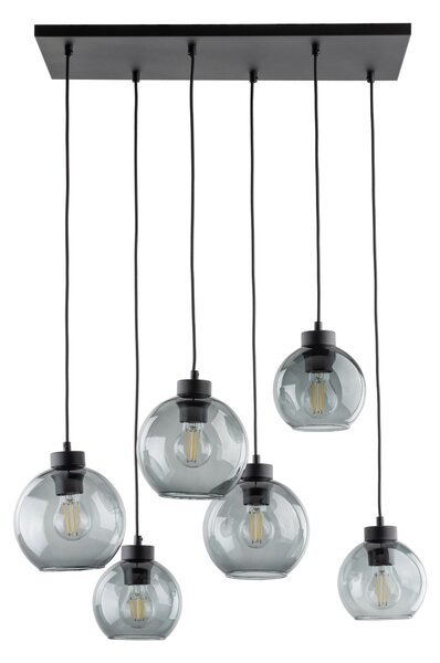 TK Lighting Černý závěsný lustr Cubus s kouřovými stínidly pro žárovku 6x E27 TK2833