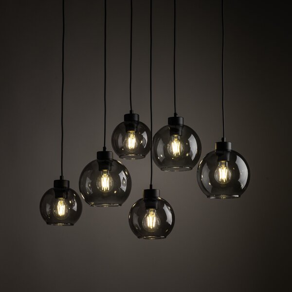 TK Lighting Černý závěsný lustr Cubus s kouřovými stínidly pro žárovku 6x E27 TK2833