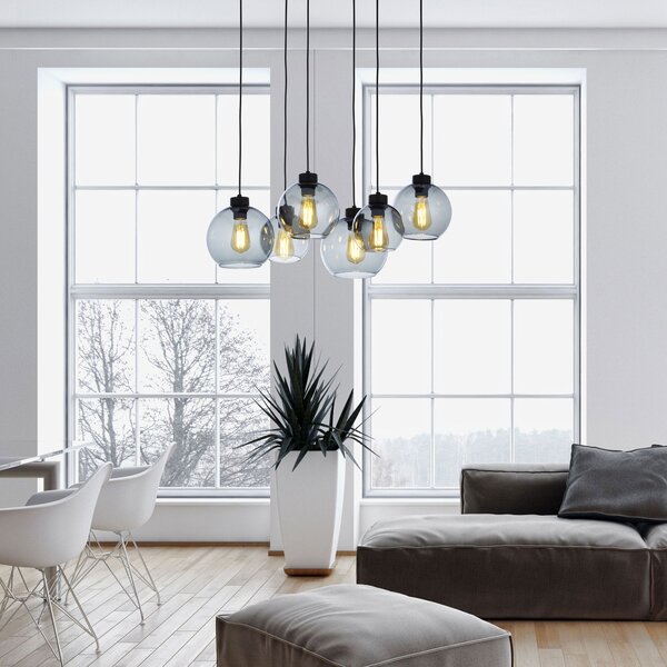 TK Lighting Černý závěsný lustr Cubus s kouřovými stínidly pro žárovku 6x E27 TK2833