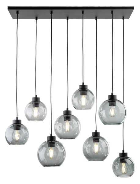 TK Lighting Černý závěsný lustr Cubus s kouřovými stínidly pro žárovku 8x E27 TK4113