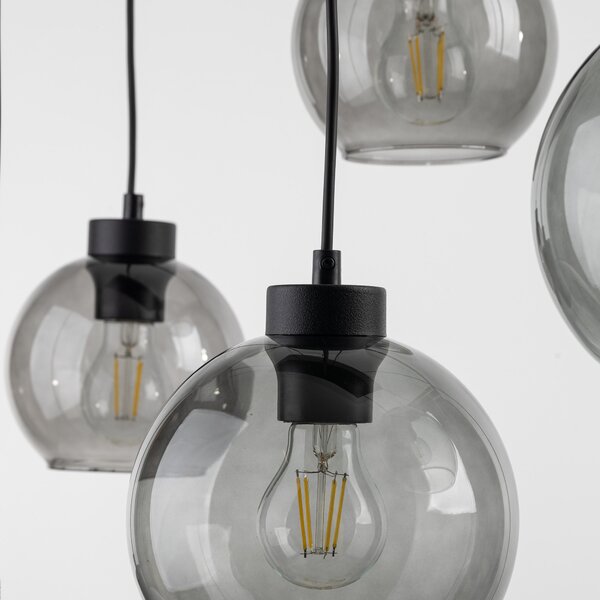 TK Lighting Černý závěsný lustr Cubus s kouřovými stínidly pro žárovku 8x E27 TK4113