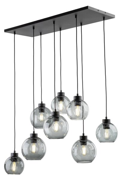TK Lighting Černý závěsný lustr Cubus s kouřovými stínidly pro žárovku 8x E27 TK4113