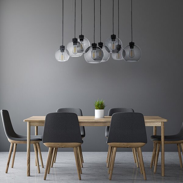 TK Lighting Černý závěsný lustr Cubus s kouřovými stínidly pro žárovku 8x E27 TK4113