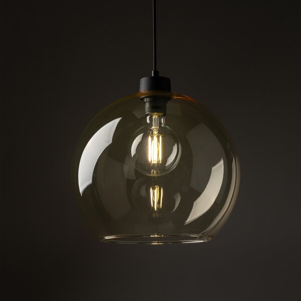 TK Lighting Černý závěsný lustr Cubus s jantarovým stínidlem pro žárovku E27 TK2064